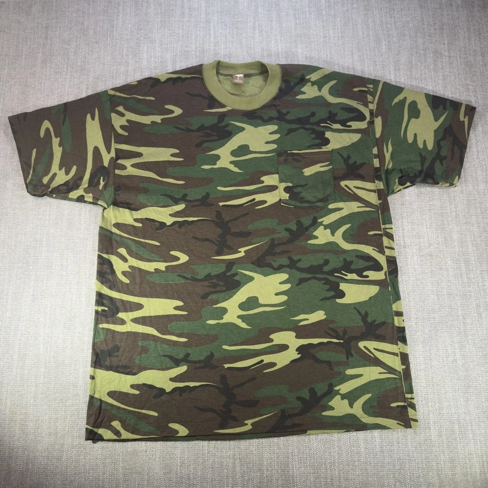 Vintage Ranger Shirt Mens XL Green Woodland Camo Pocket Hunting Military Tee USA